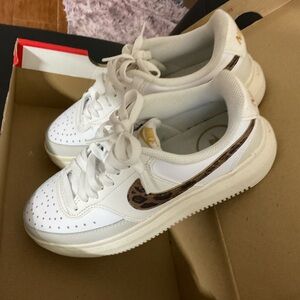 Nike White Sneakers with Leopard Print Swoosh